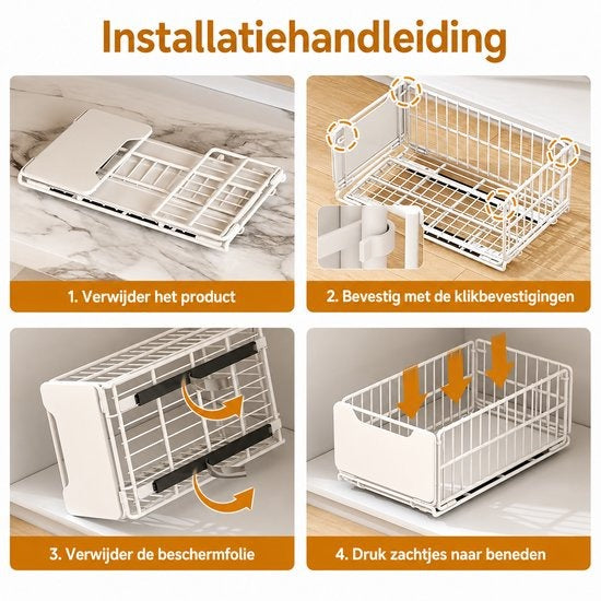 TammaT Uitschuifbare & Inklapbare Keukenkast Organizer | RVS Kastrek 43 × 25 × 18 cm | Zwart en Wit kleur beschikbaar