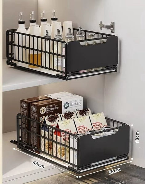 TammaT Uitschuifbare & Inklapbare Keukenkast Organizer | RVS Kastrek 43 × 25 × 18 cm | Zwart en Wit kleur beschikbaar