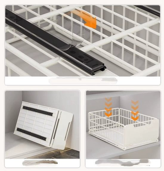 TammaT Uitschuifbare & Inklapbare Keukenkast Organizer | RVS Kastrek 43 × 25 × 18 cm | Zwart en Wit kleur beschikbaar