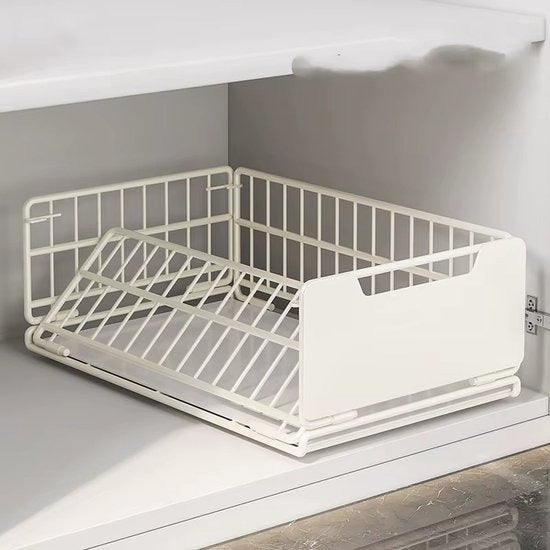 TammaT Uitschuifbare & Inklapbare Keukenkast Organizer | RVS Kastrek 43 × 25 × 18 cm | Zwart en Wit kleur beschikbaar