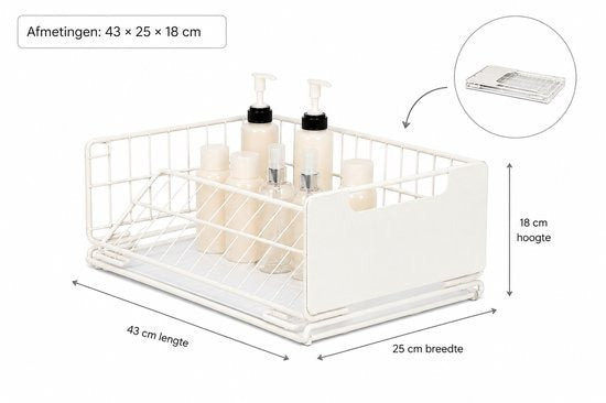 TammaT Uitschuifbare & Inklapbare Keukenkast Organizer | RVS Kastrek 43 × 25 × 18 cm | Zwart en Wit kleur beschikbaar