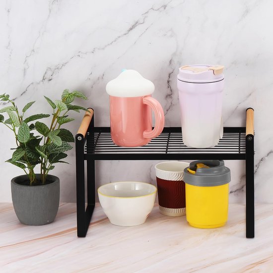 Keuken organizer met houten handgrepen zwart