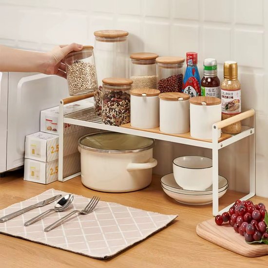Keuken organizer met houten handgrepen wit