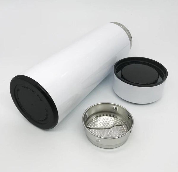 Thermosfles 500 ml - Met thee filter - Mat Zwart/Wit