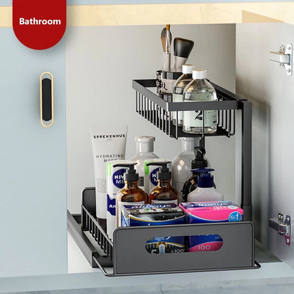 Gootsteenkast organizer zwart - Keukenkastorganizers - keuken accessoires - Verstelbaar van 50 CM tm 88 CM Gootsteenkast organizer zwart - Keukenkastorganizers - keuken accessoires - Verstelbaar van 50 CM tm 88 CM